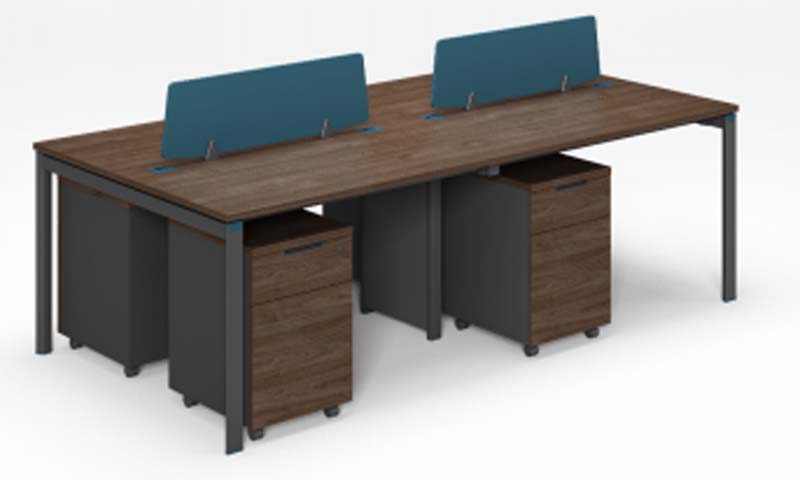 Four-Person Back-to-Back Workstation with Divider Screens and Mobile Pedestals