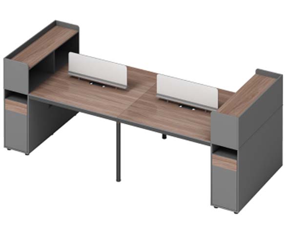 Two-Person Face-to-Face Workstation with End Storage Pedestals and Divider Screens