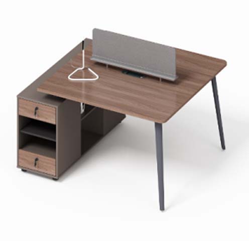 Panel Leg Office Workstation with Left Storage Pedestal and Desktop Privacy Screen