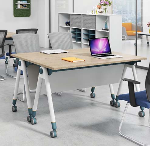 Mobile Folding Training Table with Casters and Modesty Panel
