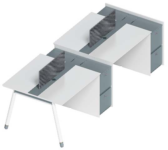 Four-Person Back-to-Back Workstation with Central Screens and Pedestals