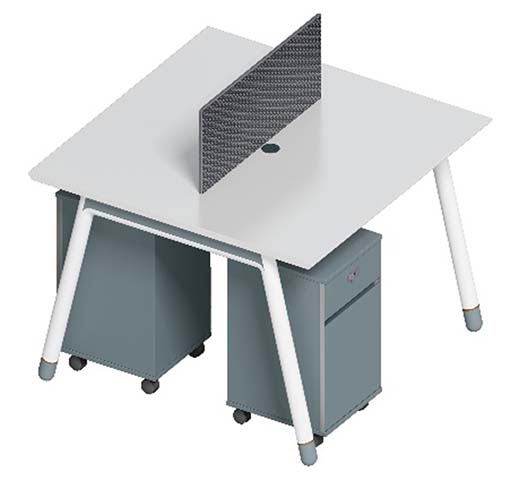 Two-Person Shared Office Workstation with Divider Screen and Mobile Pedestals