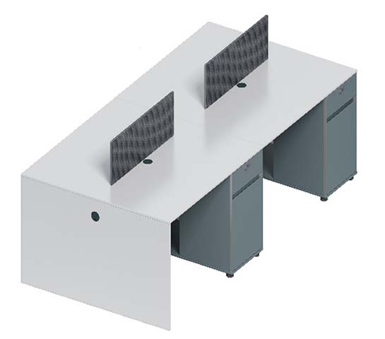 Two-Person Face-to-Face Office Workstation with Dividers and Mobile Pedestals