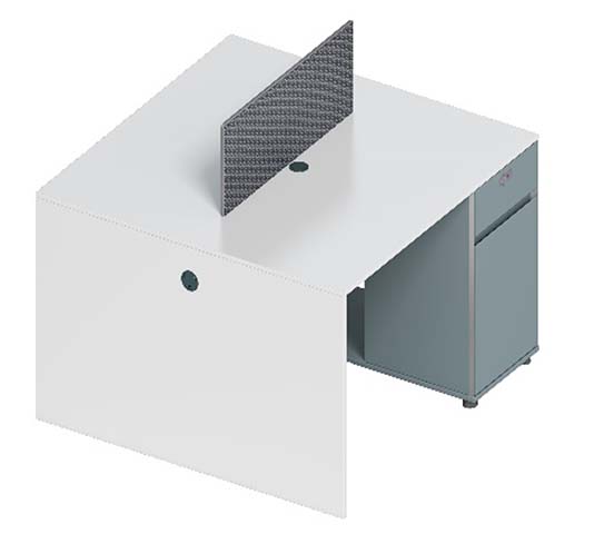 Two-Person Panel-Based Workstation with Divider Screen and Storage Pedestal