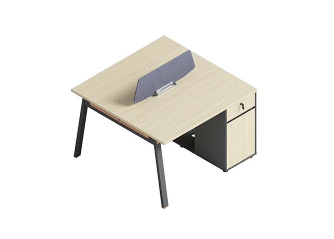 Two-Person Panel-End Workstation with Central Divider and Fixed Storage Pedestal