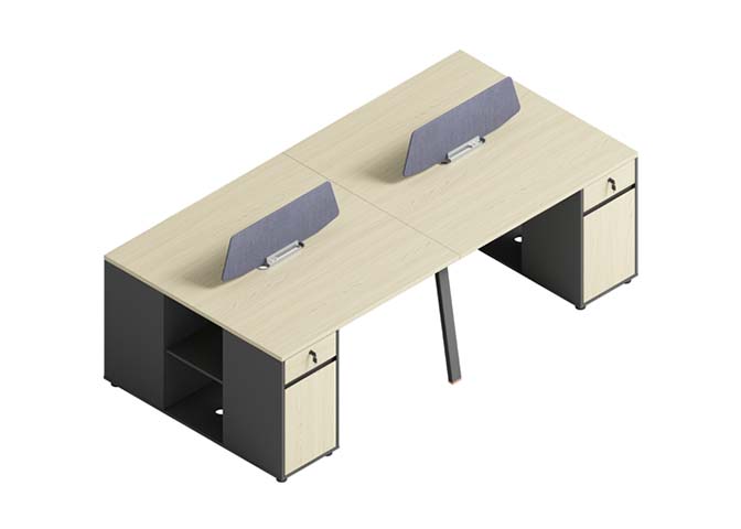 Two-Person Panel-Leg Workstation with Integrated Pedestals and Privacy Screens