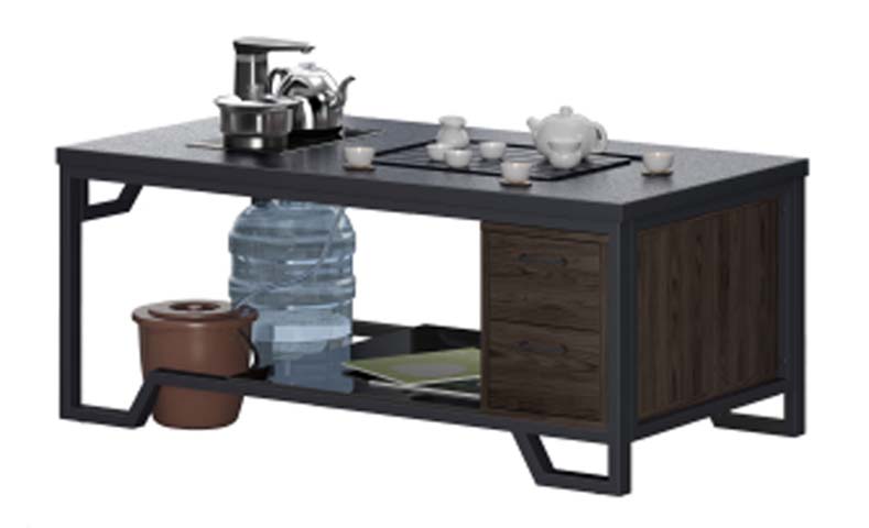 Rectangular Tea Brewing Coffee Table with Open Water-Bottle Shelf and Drawers