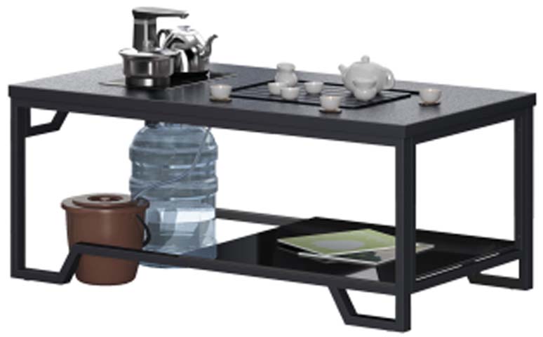 Black Metal Frame Tea Coffee Table with Lower Shelf and Water Dispenser Space