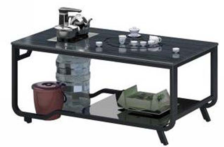 Black Rectangular Tea Table with Integrated Tea Station and Lower Shelf