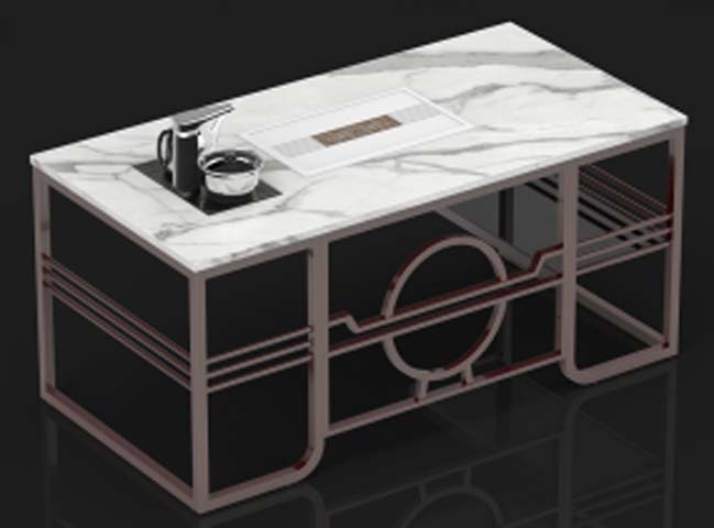 Rectangular Marble-Look Tea Table with Built-In Water Station