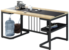 Metal-Framed Tea Table with Integrated Tea Tray and Lower Storage Shelf