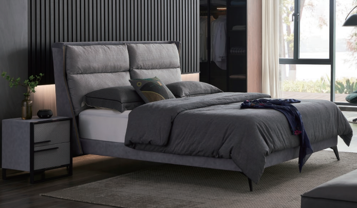 Contemporary Upholstered Platform Bed with Pillow Headboard