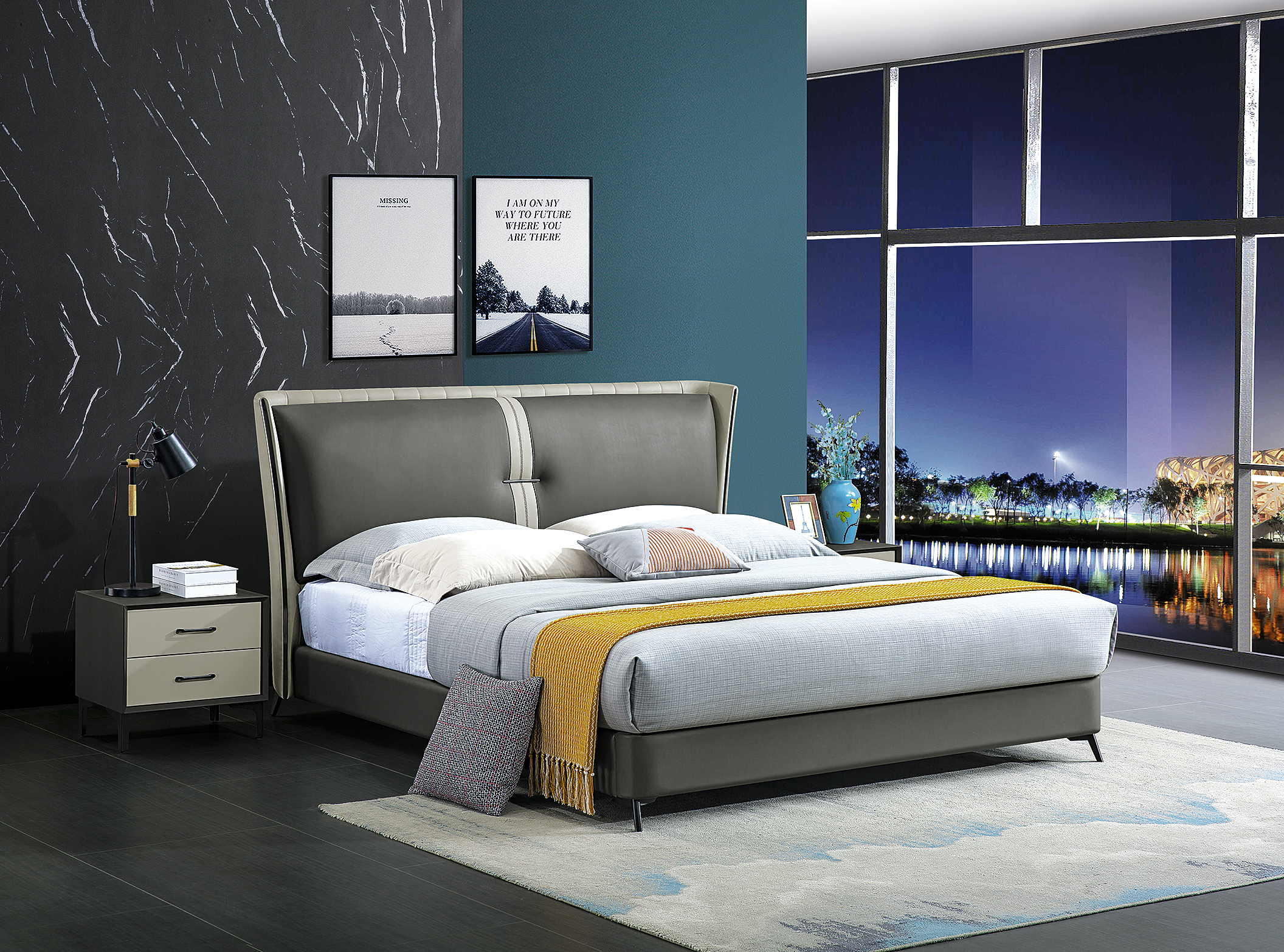 Modern Upholstered Low-Profile Platform Bed