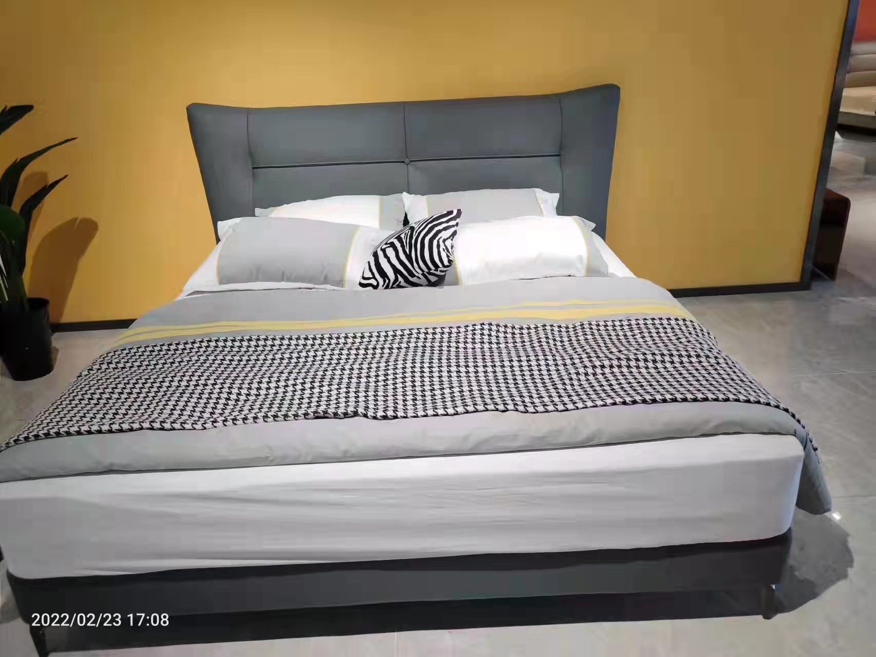 Modern Upholstered Wingback Bed, Queen Size