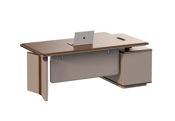 L-Shaped Executive Office Desk with Integrated Side Pedestal and Cable Grommet