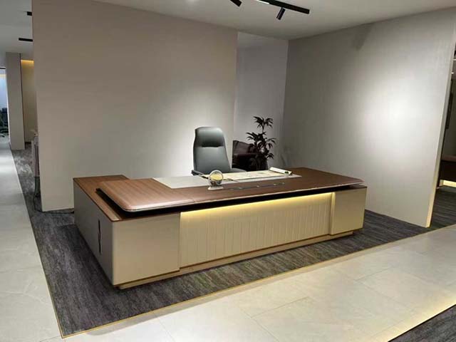 L-Shaped Executive Office Desk with Integrated Ambient Lighting