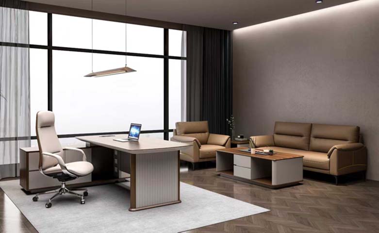 Executive Office Desk with Matching High-Back Chair and Lounge Seating Set