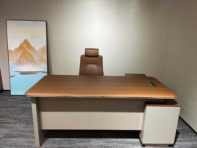 L-Shaped Executive Office Desk with Right Side Storage Cabinet