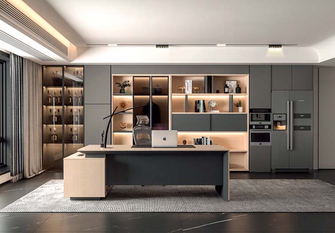 Modern Two-Tone L-Shaped Executive Office Desk with Left Side Return Pedestal