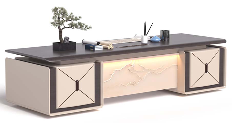 Contemporary Double-Pedestal Executive Desk with Illuminated Relief Panel