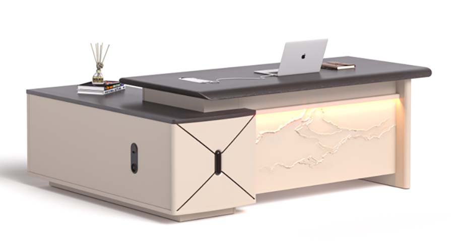 L-Shaped Height-Adjustable Executive Desk with Integrated Storage Credenza