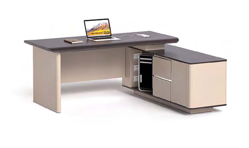 L-Shaped Executive Office Desk with Integrated Side Storage Cabinet