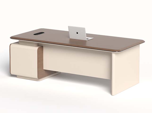 Contemporary Upholstered Executive Office Desk with Left Storage Pedestal
