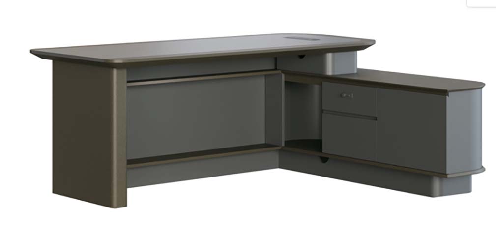 L-Shaped Executive Office Desk with Right Storage Credenza and Cable Port