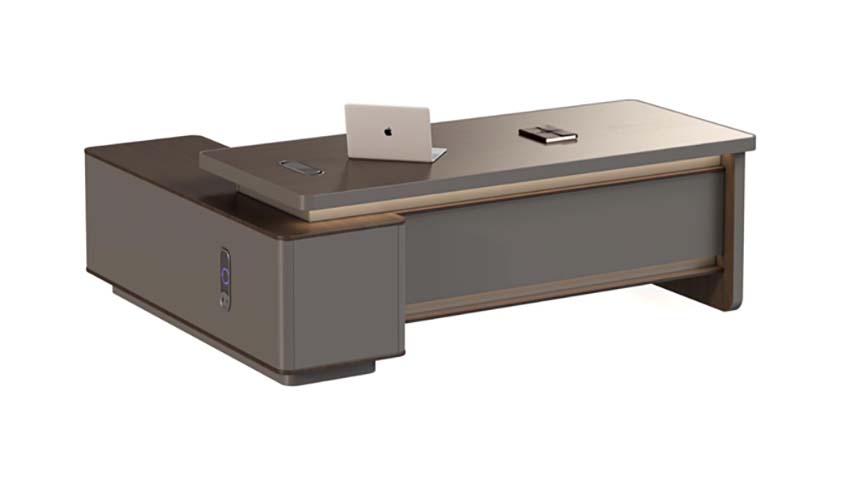 L-Shaped Executive Desk with Integrated Storage Credenza and Cable Management