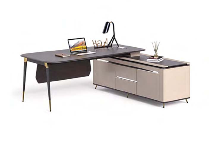Contemporary L-Shaped Executive Desk with Integrated Side Storage Cabinet