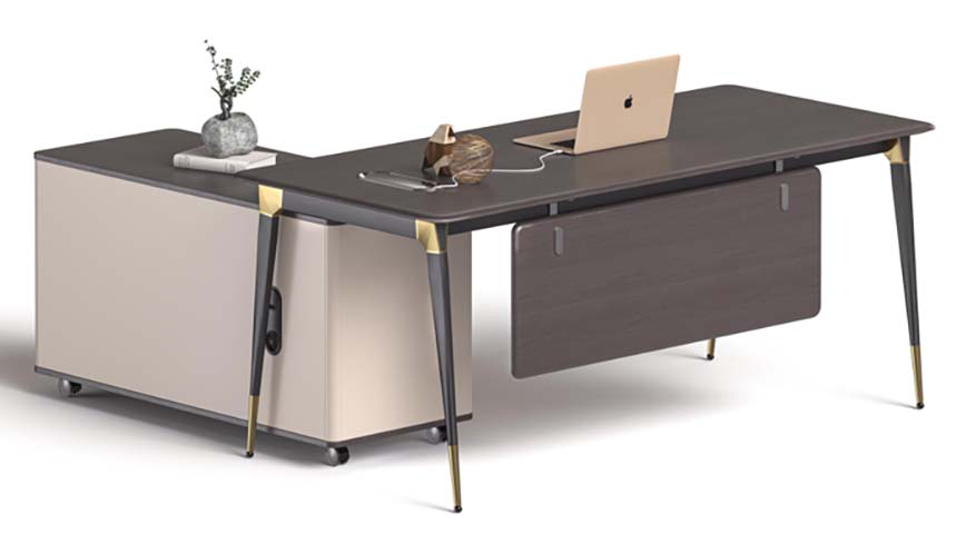 L-Shaped Executive Office Desk with Mobile Side Storage Cabinet