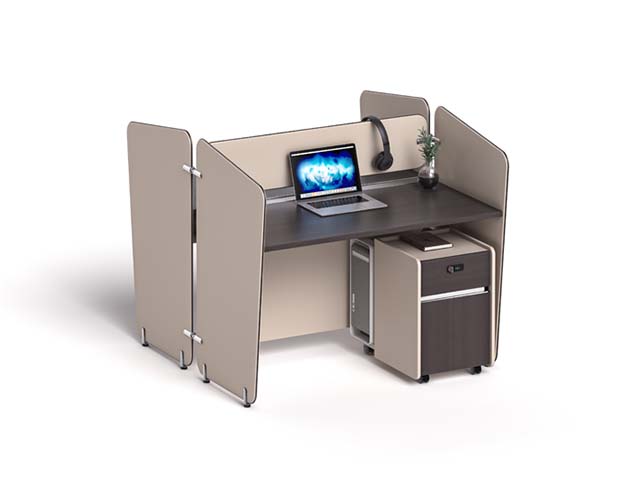 Single Enclosed Study Workstation with Privacy Panels and Mobile Pedestal