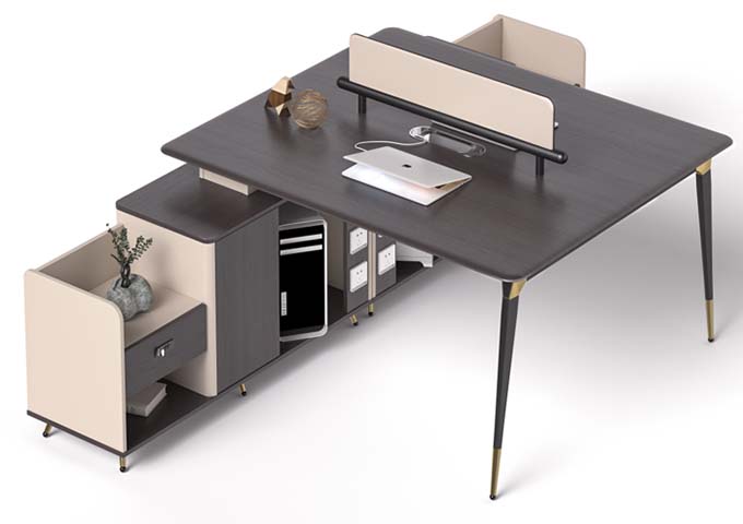 Double-Sided Office Workstation with Center Divider and Integrated Storage