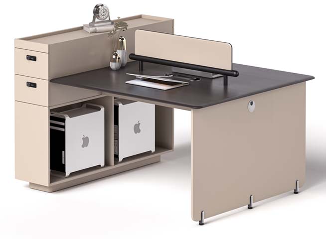 Integrated Reception Workstation with Left Storage Pedestal and Privacy Screen