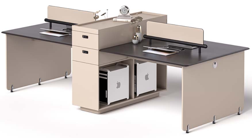 Two-Person Panel Workstation with Central Storage and CPU Bays