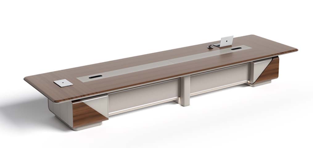 Rectangular Walnut and Matte Grey Executive Conference Table with Integrated Cable Management
