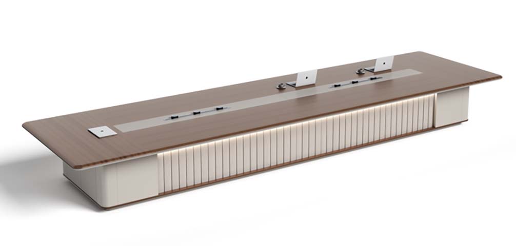 Large Rectangular Wooden Conference Table with Integrated Cable Management and Modesty Panels