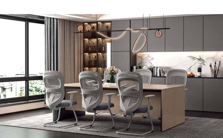 Six-Person Rectangular Conference Table with Light Oak Work Surface and Panel End Supports