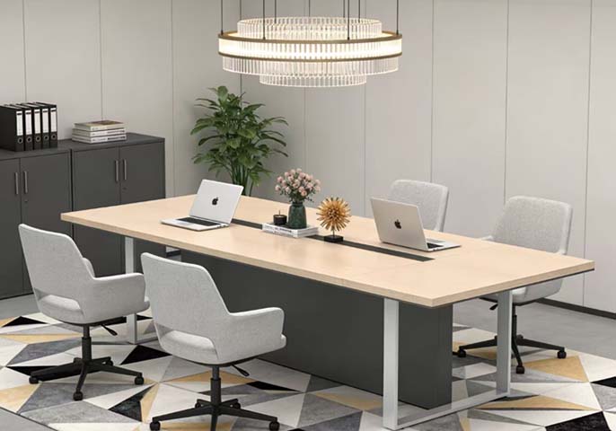 Rectangular Conference Table with Central Cable Channel and Four Chairs