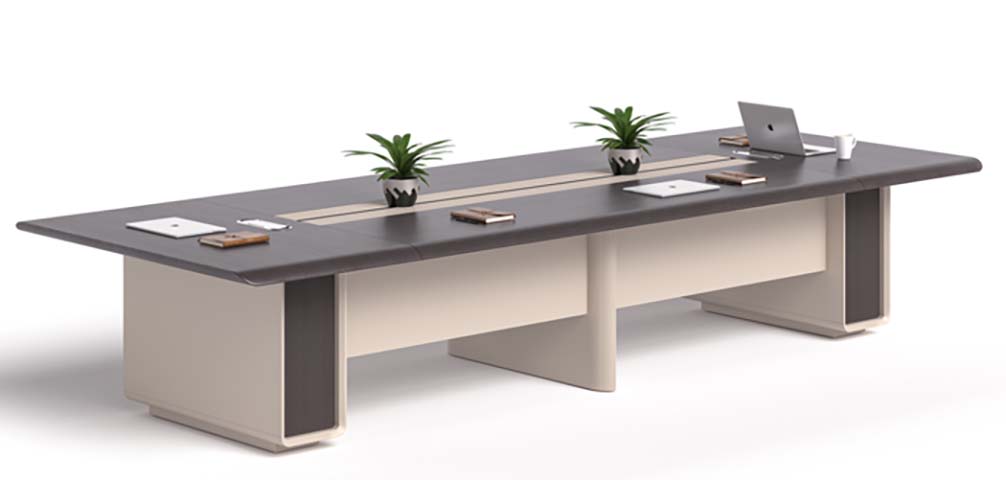 Large Two-Tone Rectangular Conference Table with Central Cable Trays