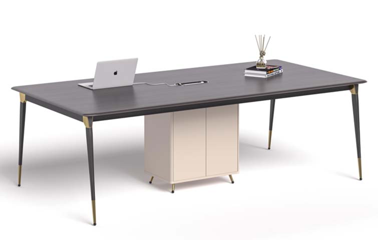 Rectangular Executive Office Desk with Central Storage Cabinet and Cable Port