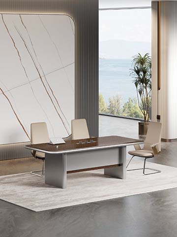 Rectangular Wood-Top Conference Table with Panel Legs