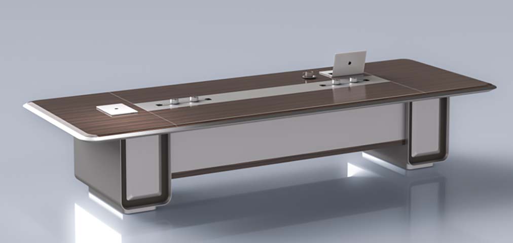 Large Rectangular Wood-Veneer Conference Table with Central Cable and Power Management