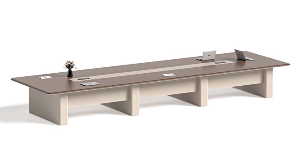 Large Rectangular Boardroom Conference Table with Central Cable Management