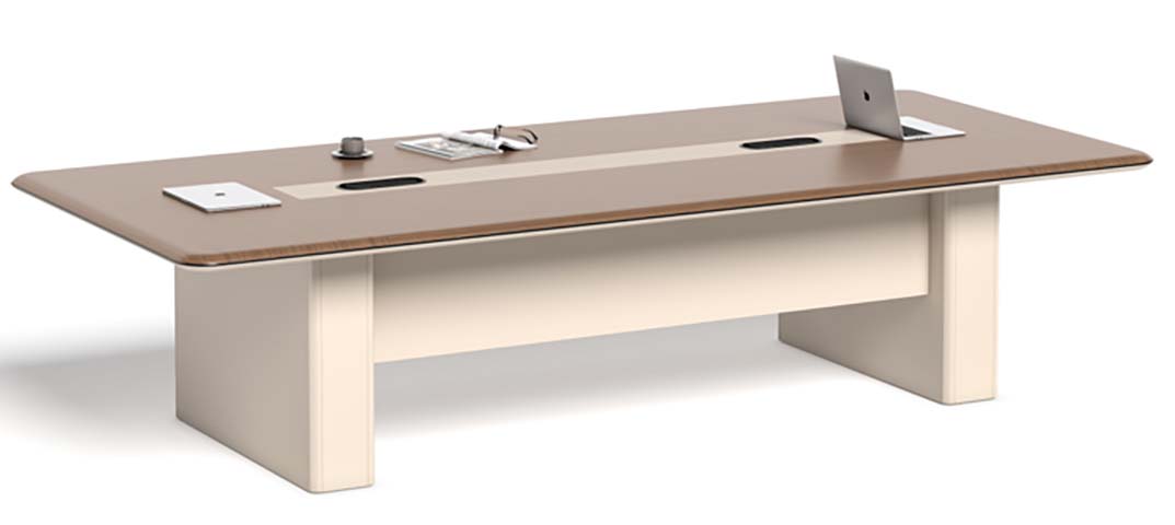 Rectangular Two-Tone Conference Table with Central Cable Management