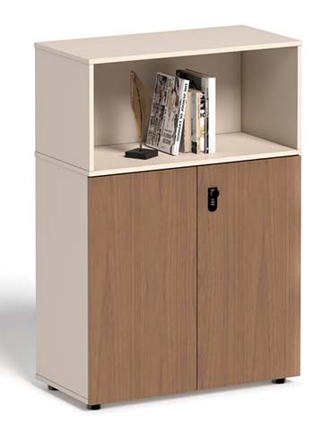 Low Office Storage Cabinet with Open Shelf and Lockable Double Doors