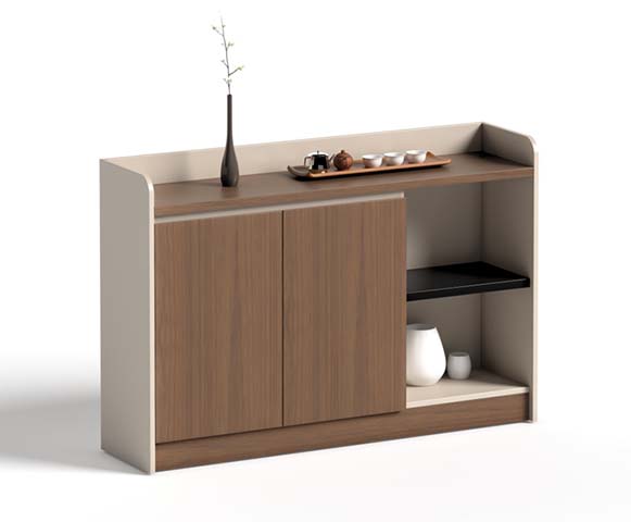 Wood-Grain Sliding Door Tea and Pantry Sideboard with Open Shelves