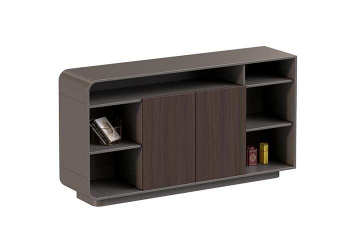 Contemporary Two-Tone Storage Sideboard with Open Shelves and Sliding Doors