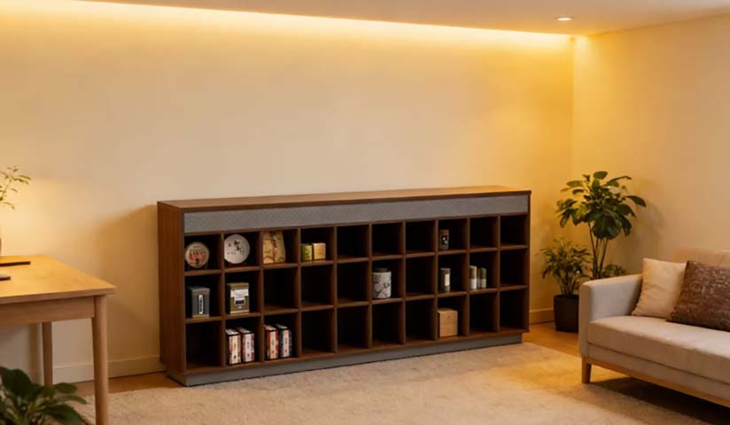 Walnut-Finish Open Cubby Display Bookcase with 30 Compartments