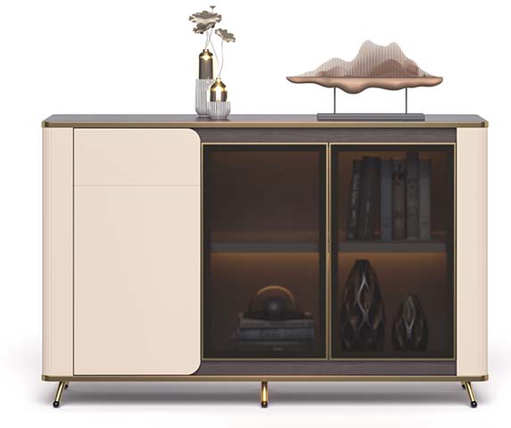 Contemporary Sideboard with Drawer, Door and Twin Smoked-Glass Display Compartments